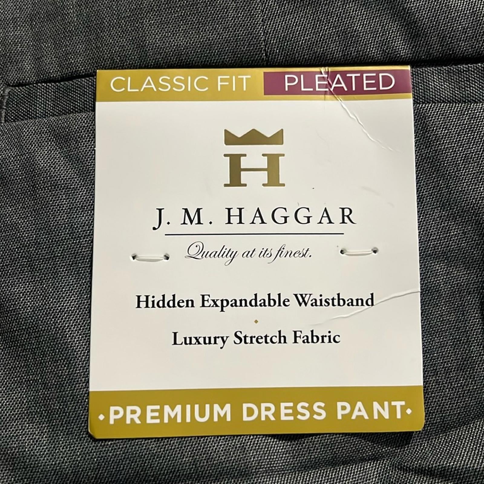 JM Haggar Premium Dress Pants, Stretch Solid Pleated Classic Fit Size W46 X L30