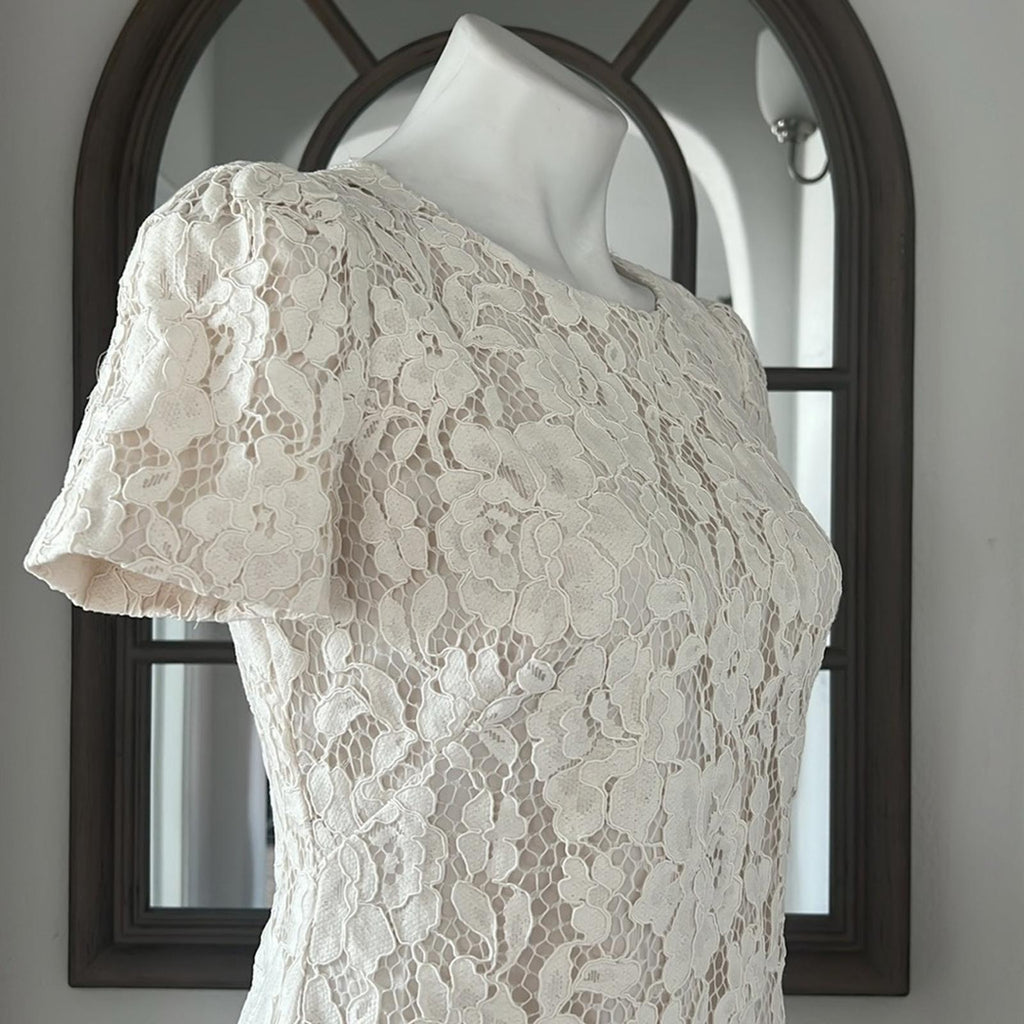 Lauren Ralph Lauren Puff-Sleeve Lace Cocktail Dress in Winter Cream Size 4 NWT