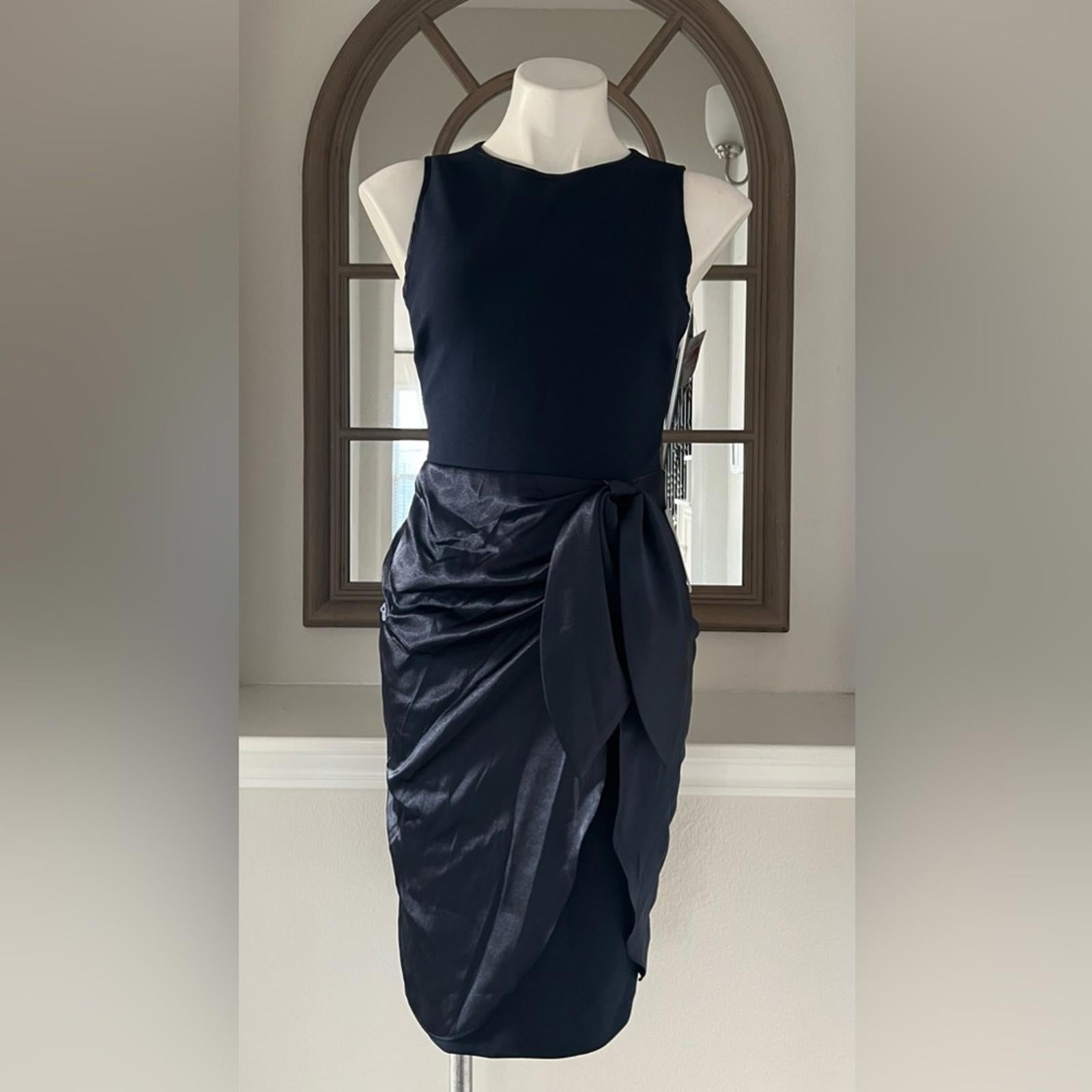 Betsy & Adam Satin Sarong Crepe Dress in Navy, Size 2 New w/Tag Retail $199