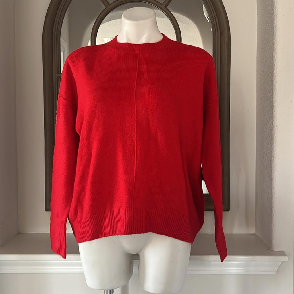 Vince Camuto Cozy Long Sleeve Extend Shoulder Sweater, Bright Cherry Size S NWT