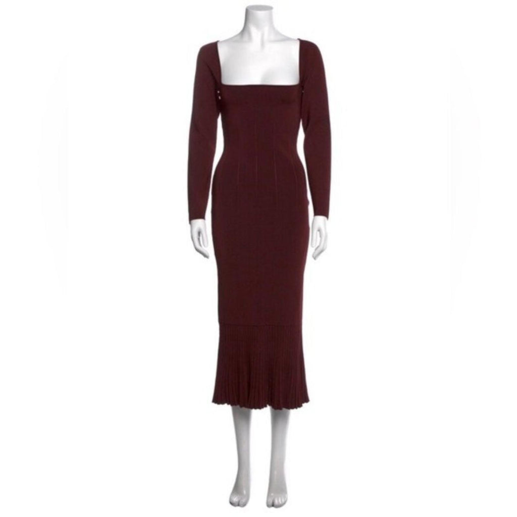 Galvan London BURGUNDY Atalanta Midi Dress, Size S New w/Tag Retail $950