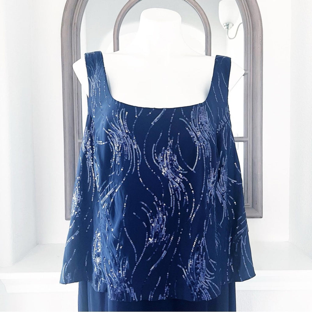Alex Evenings Navy Chiffon Dress w/Sequin Embellished Overlay Size 20W New w/Tag