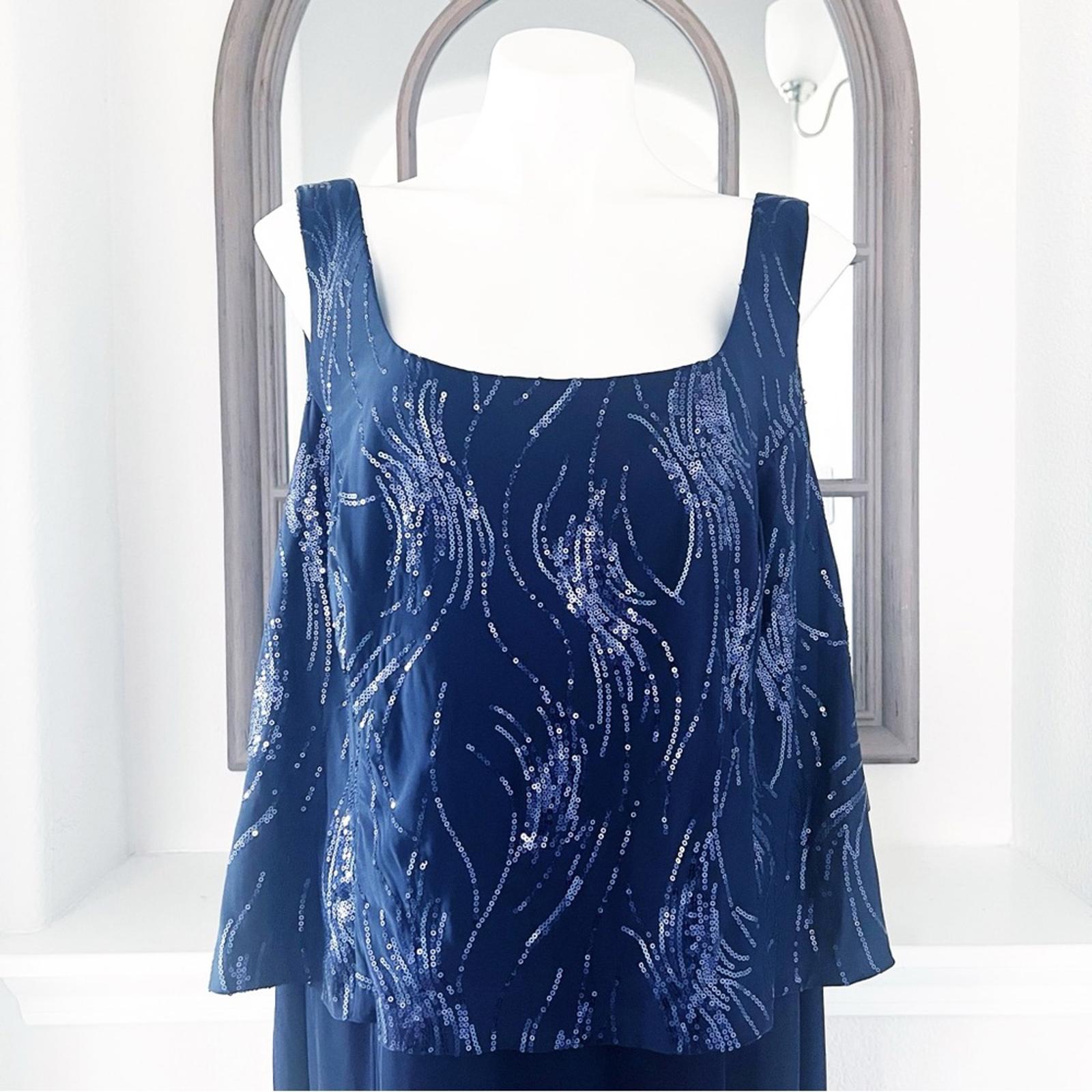 Alex Evenings Navy Chiffon Dress w/Sequin Embellished Overlay Size 20W New w/Tag