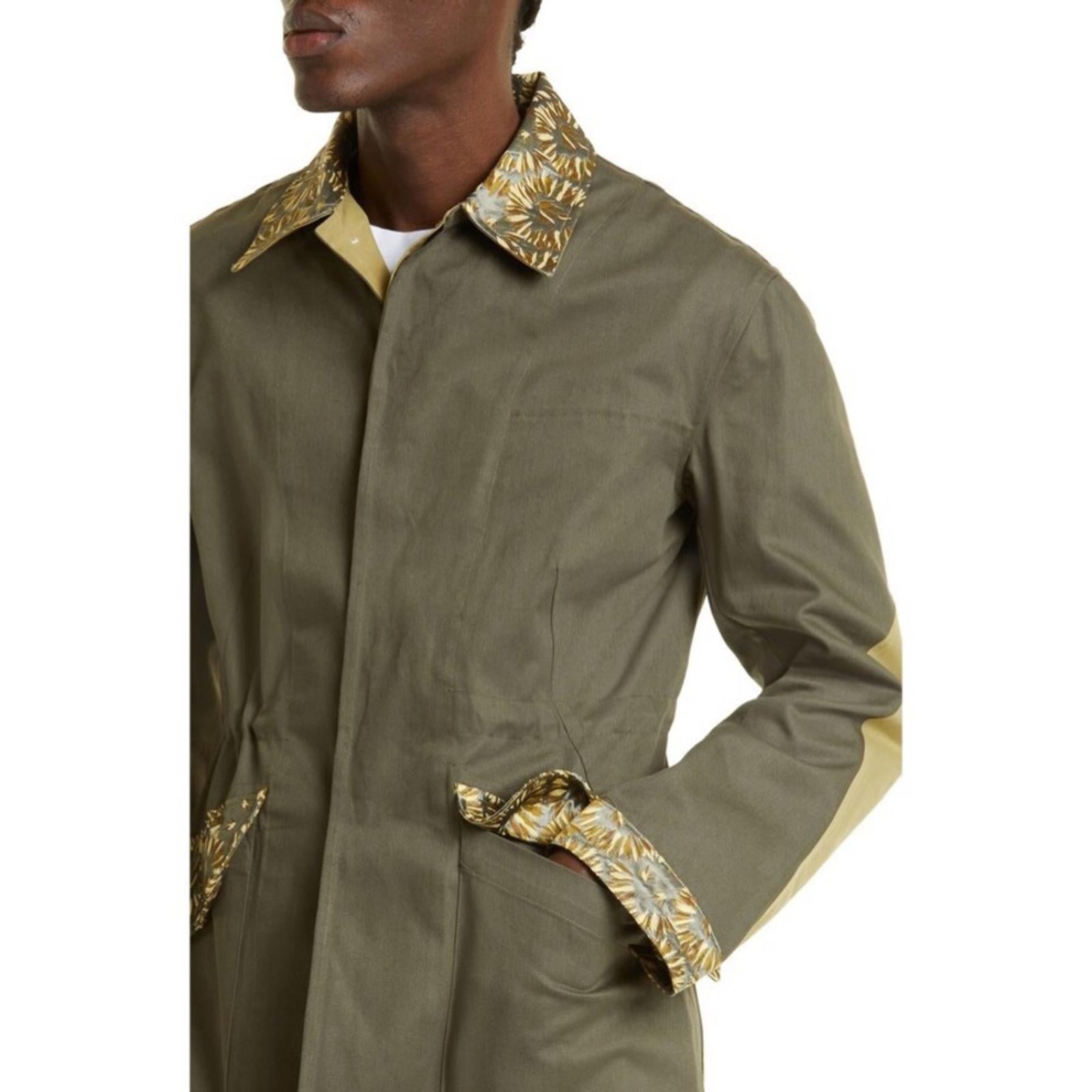Nicholas Daley Field Jacket Khaki Mix Button Front Point Collar Size S NWT $765
