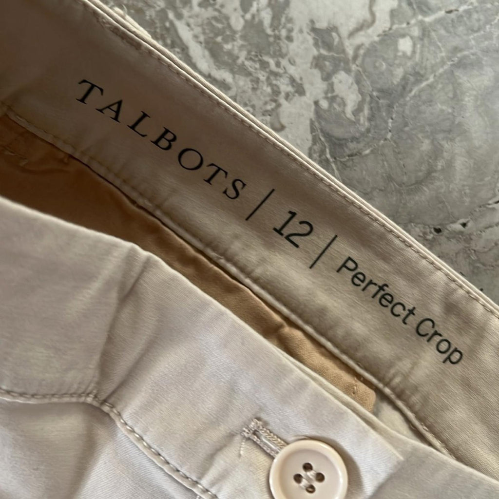 Talbots Beige Straight Leg Perfect Crop Pants, Size 12 New w/Tag
