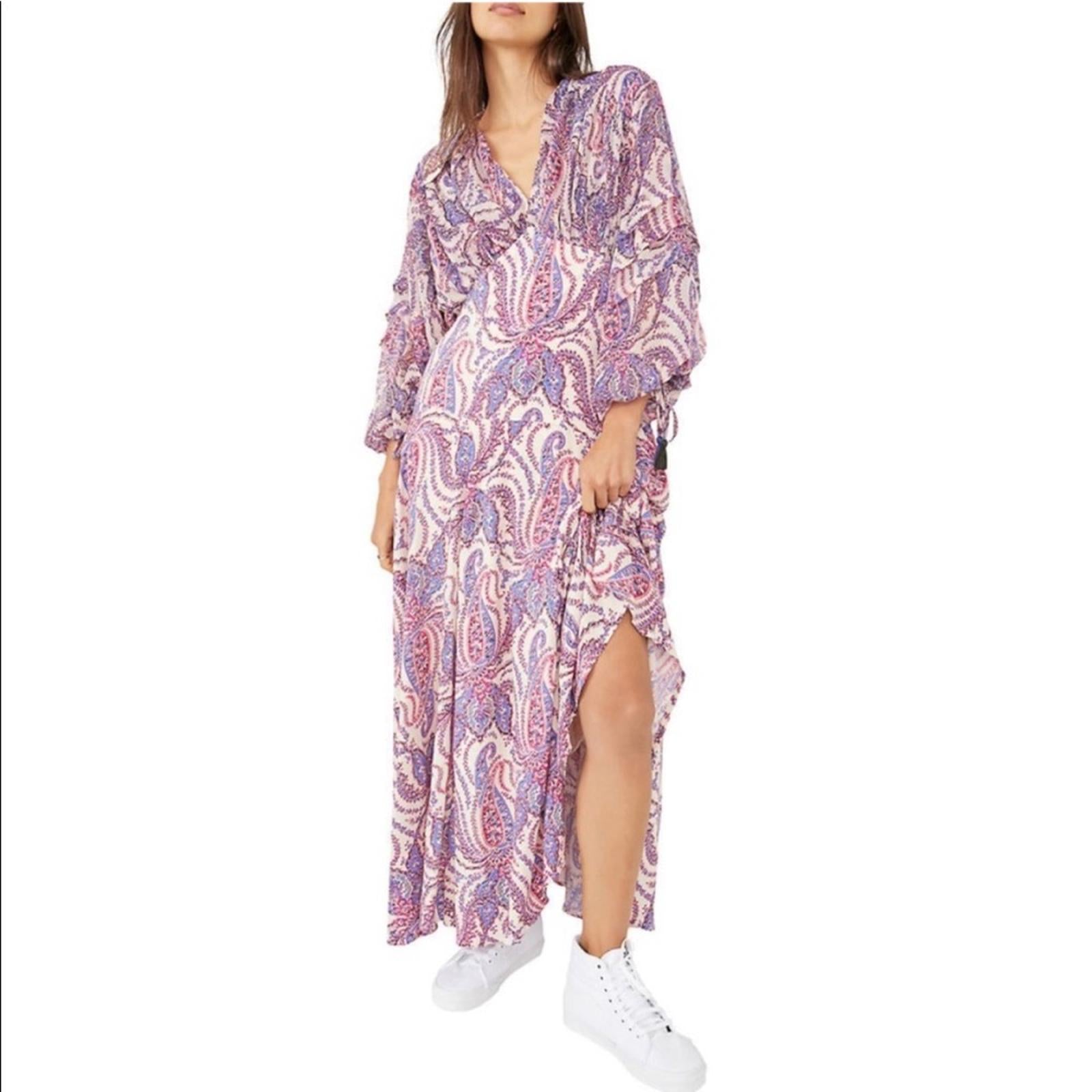 Free People Mirage Boho Printed Blouson Sleeve Maxi Dress, Size 4, New w/Tag