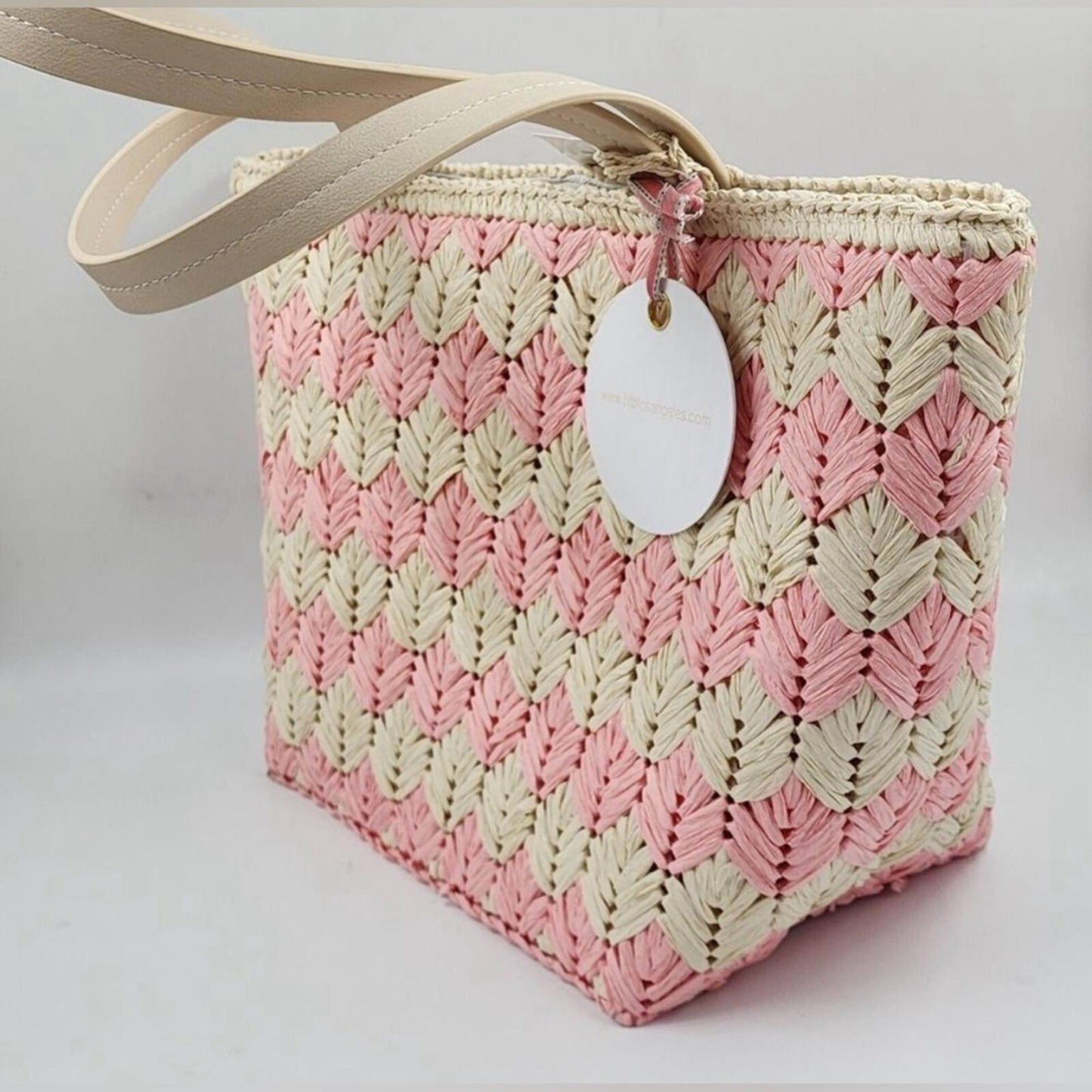 BTB Los Angeles Bria Straw Tote, Natural Rose O/S New w/Tag Retail $199