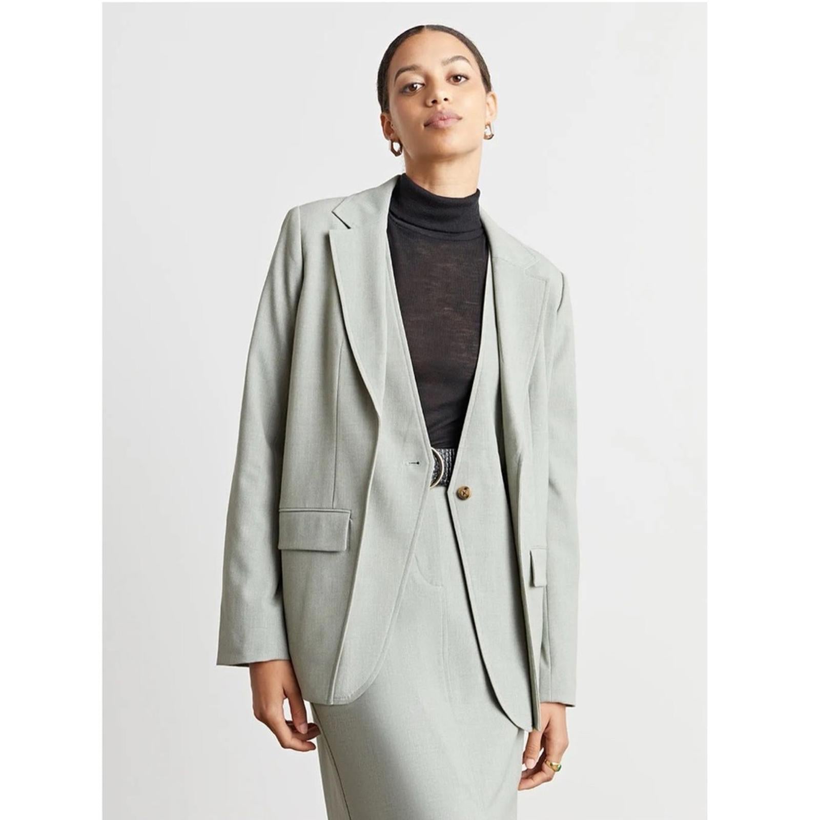 WhoWhatWear Audrey Layered Blazer in Stone Sage Green Size XL New w/Tag $228