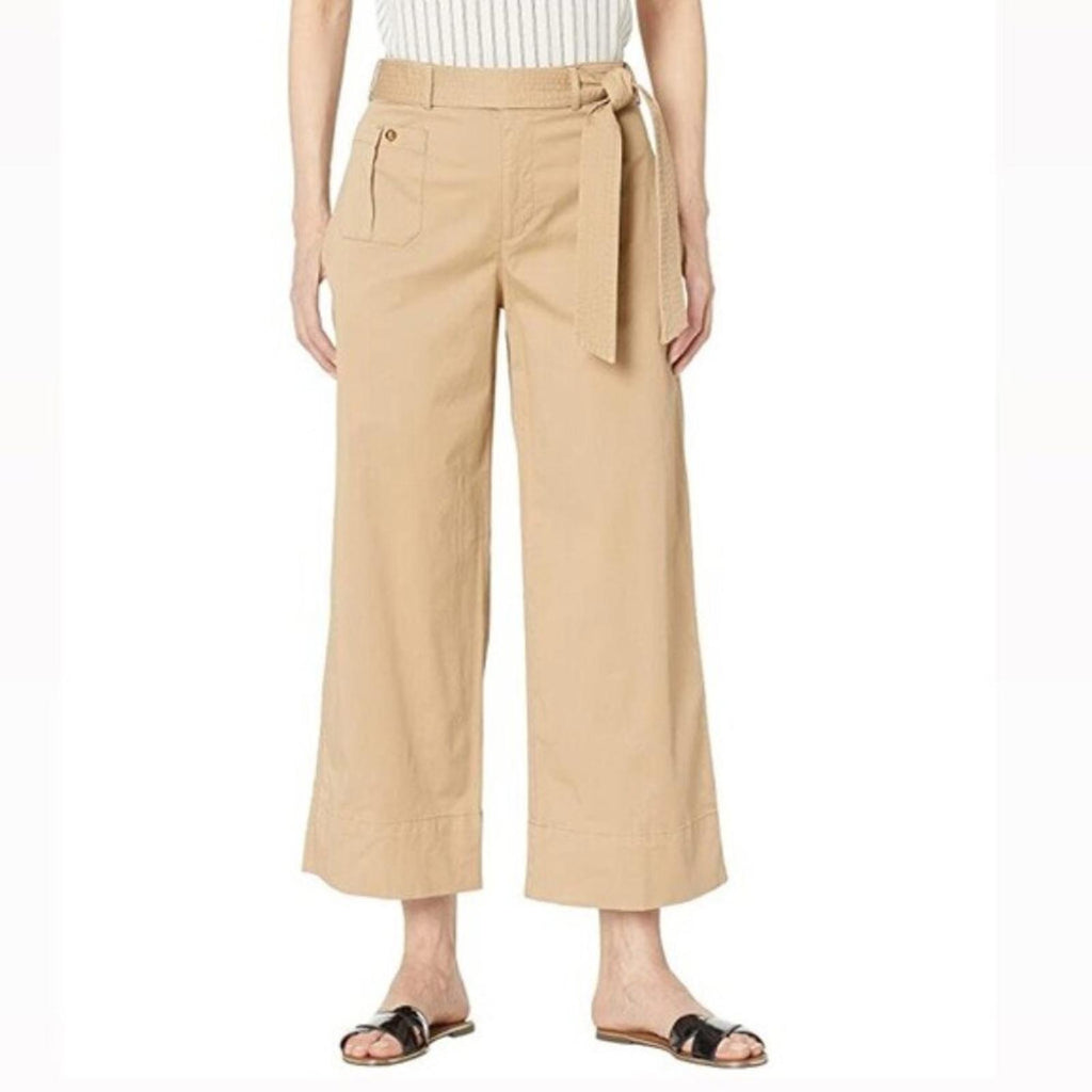 Lauren Ralph Lauren Twill Khaki Pants, High Waist Wide Leg Size 14 New w/Tag