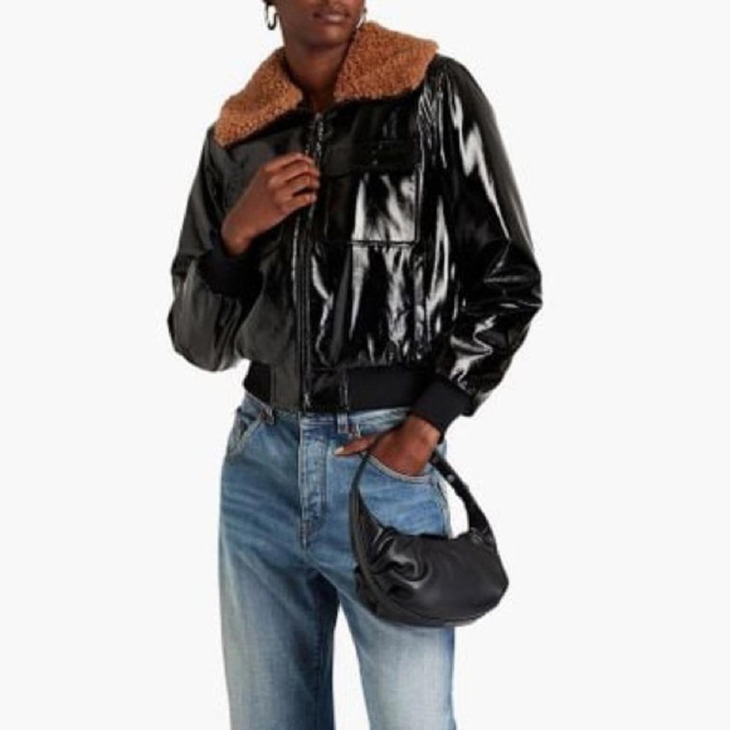 MOTHER Pilot Faux Patent Leather Jacket in Black, Size XL New w/Tag $395