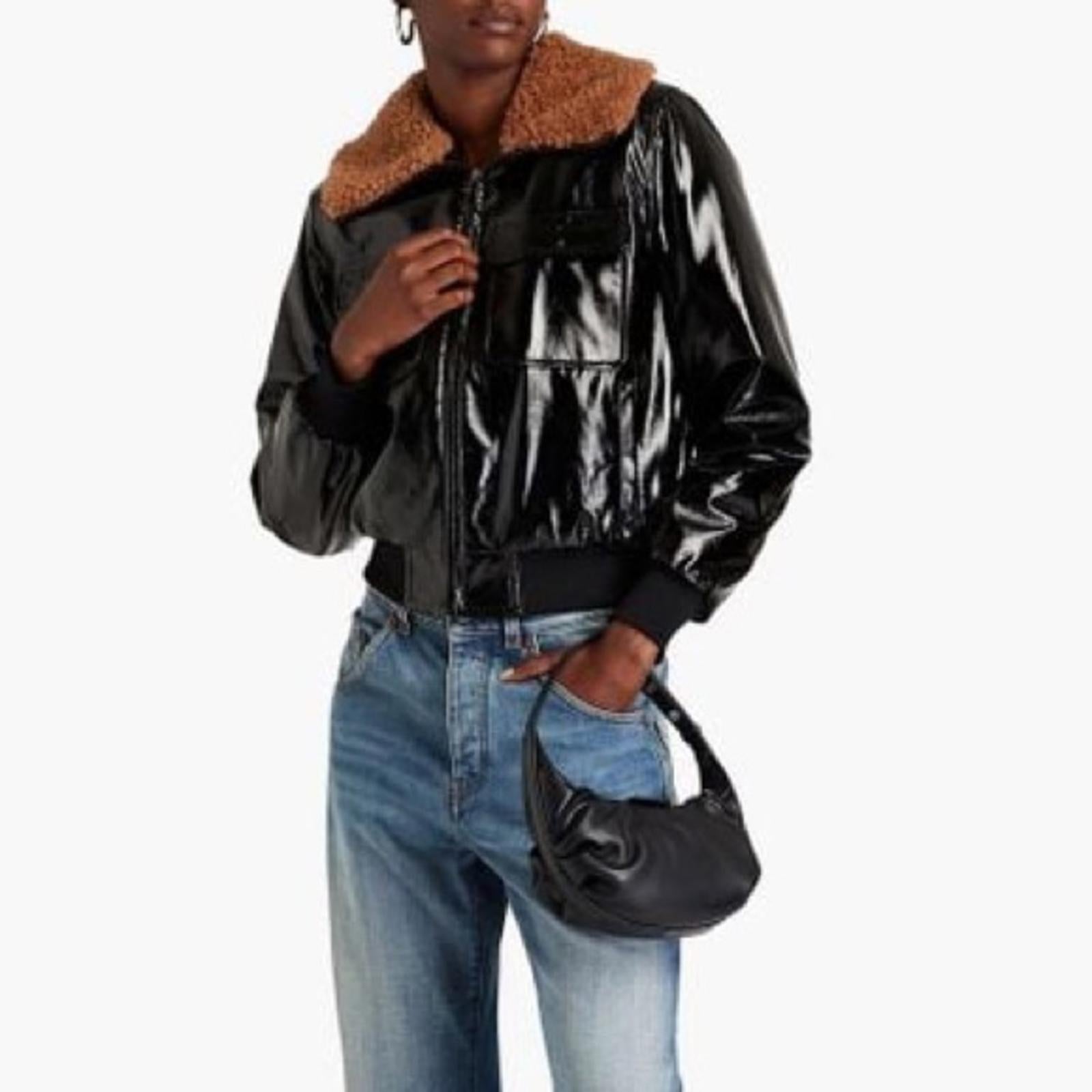 MOTHER Pilot Faux Patent Leather Jacket in Black, Size XL New w/Tag $395