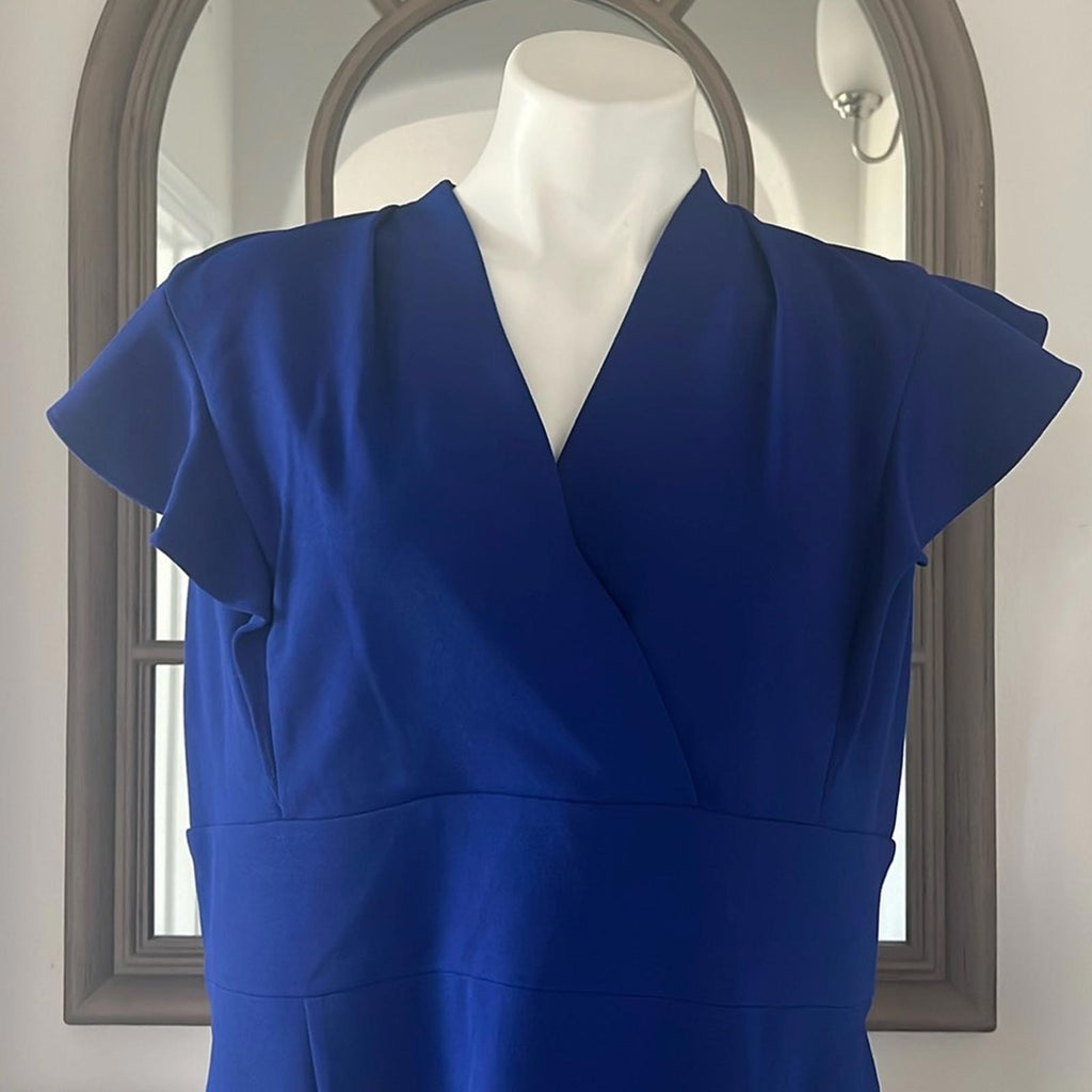DKNY V-Neck Flutter Sleeve Sheath in Berry Blue, Size 16 New w/Tag