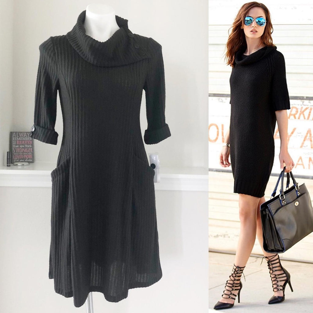 Robbie Bee’s Signature Ribbed Sweater Dress in Black, Size M New w/Tag
