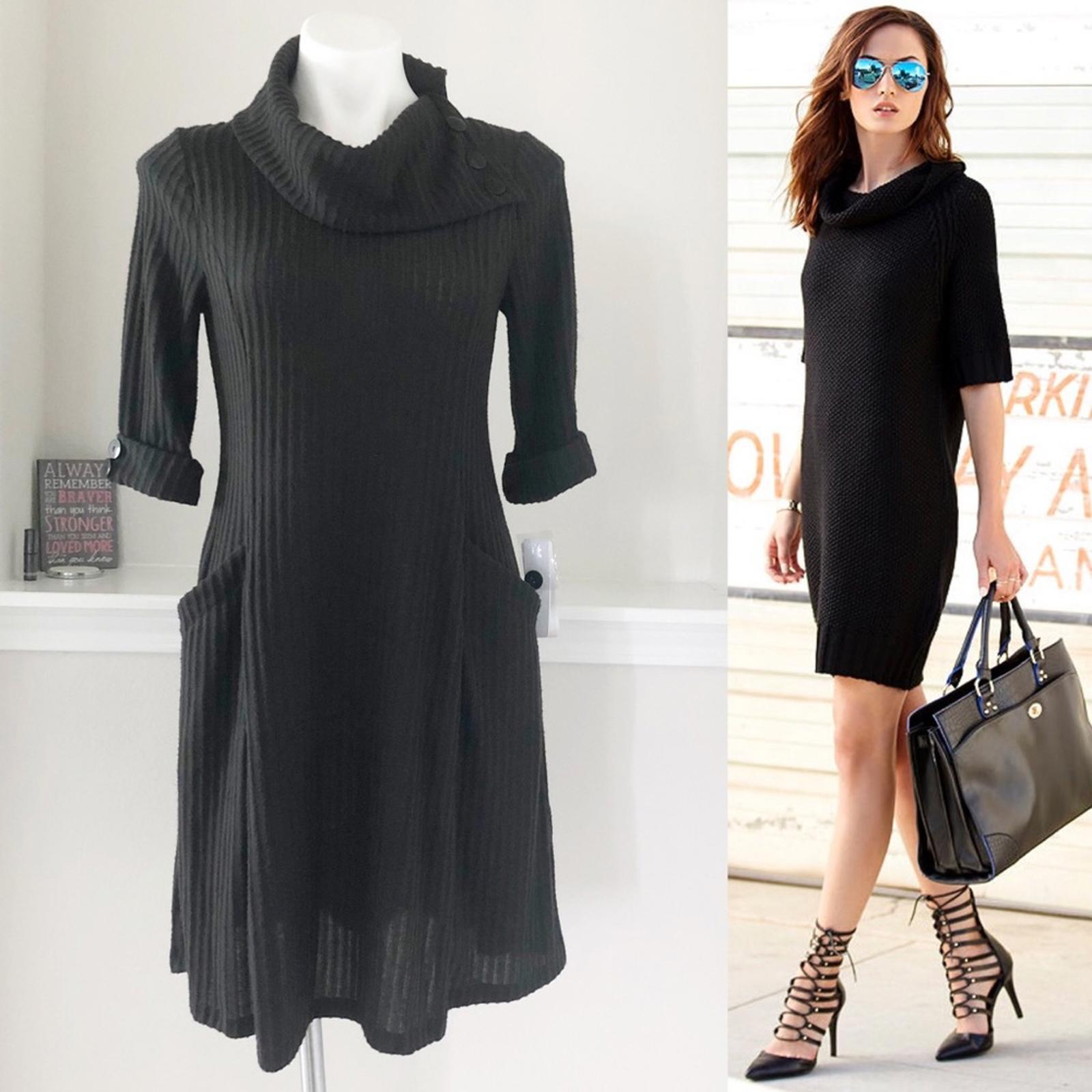 Robbie Bee’s Signature Ribbed Sweater Dress in Black, Size M New w/Tag