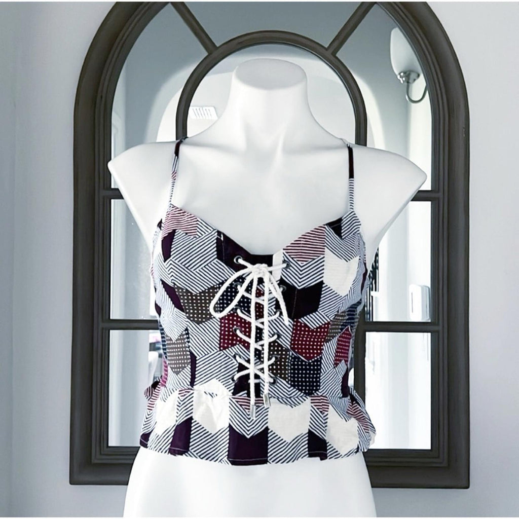 Free People Smock Back Lace-Up Front Peplum Top, Size M EXCELLENT! Retail $78
