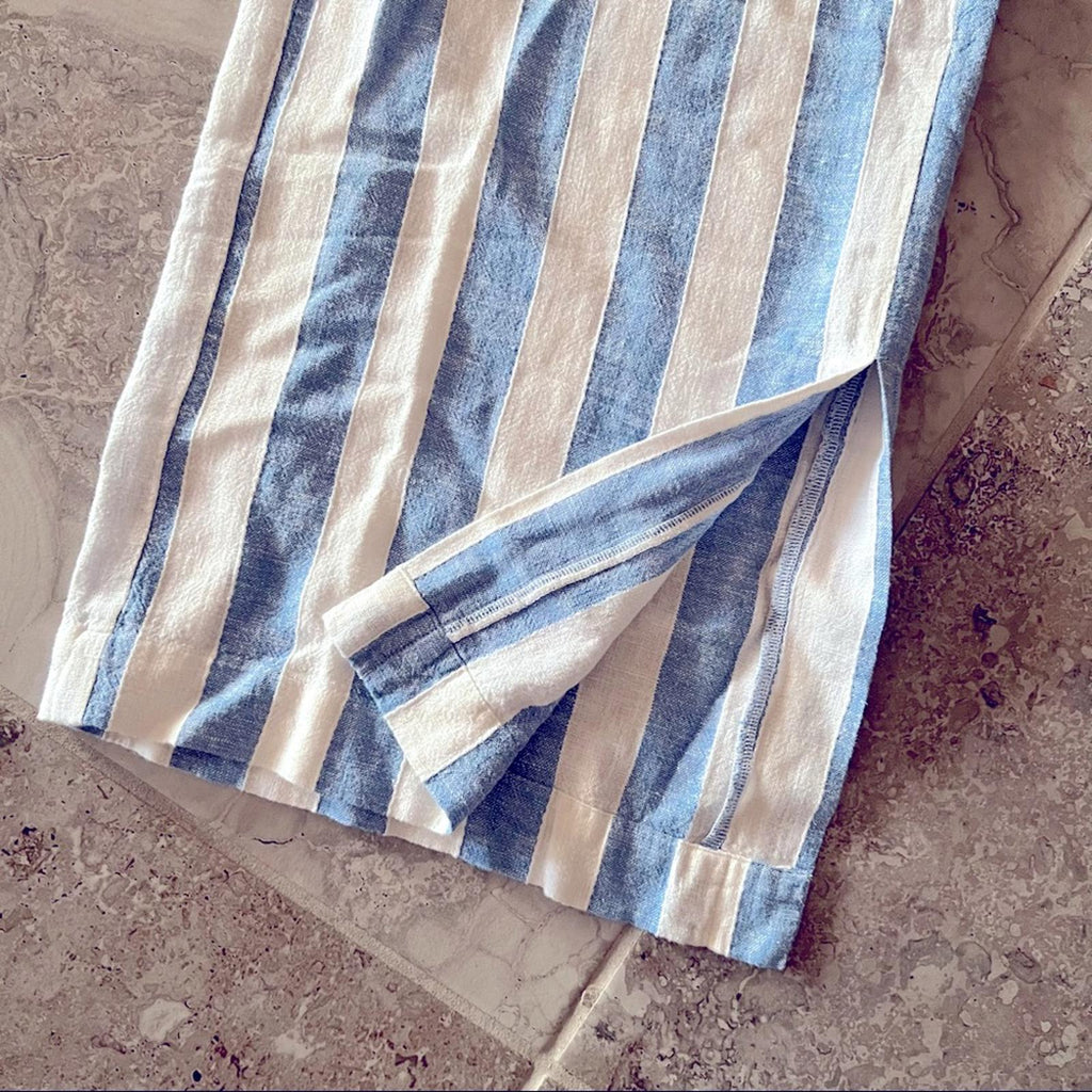Anthropologie’s Cloth & Stone Linen Wide Leg Pants Blue & Cream Size M New w/Tag
