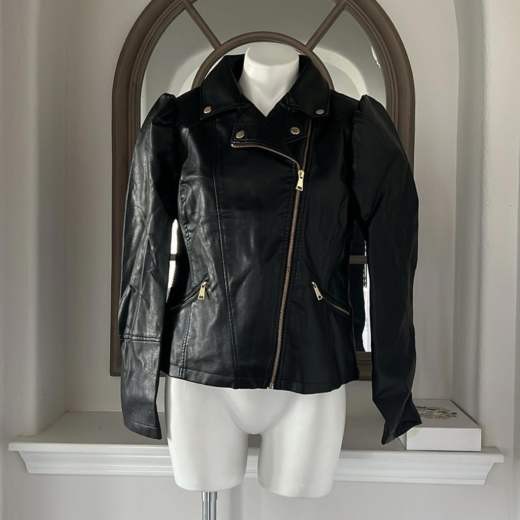 NEW LOOK Bomber Faux Leather Jacket in Black, Size L New w/Tag