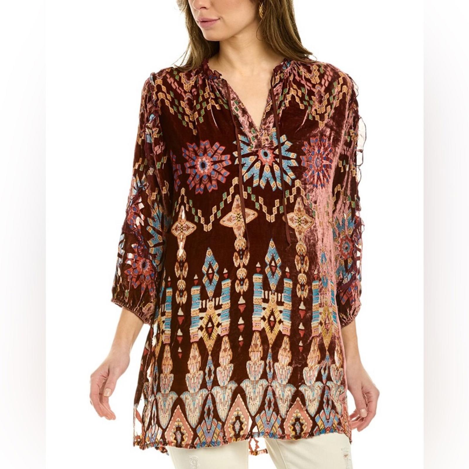 NEW Johnny Was ‘Mali’ Silk & Velvet Tunic, Red Size XS New w/Tag Retail $375