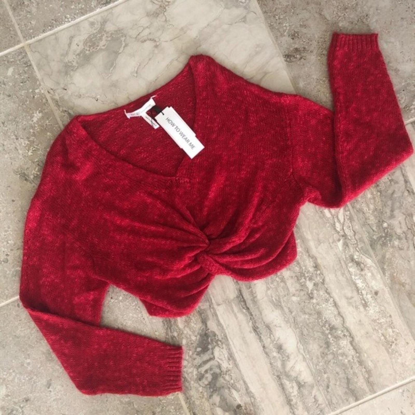 BCBG Twist Tie Sweater V-Neck Cropped in Red, Size XL New w/Tag