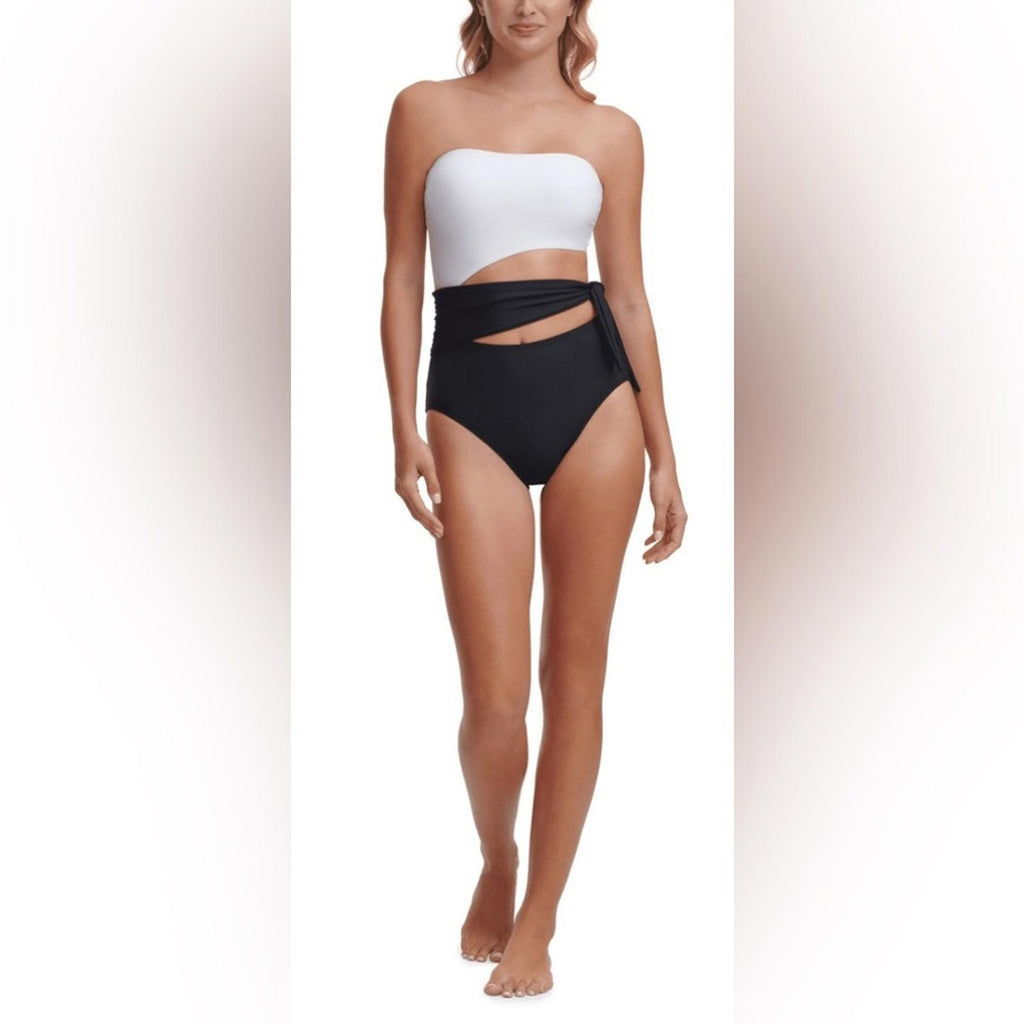 DKNY Stretch Convertible Mod. Coverage Cutout Bandeau One Piece Swimsuit Size 16
