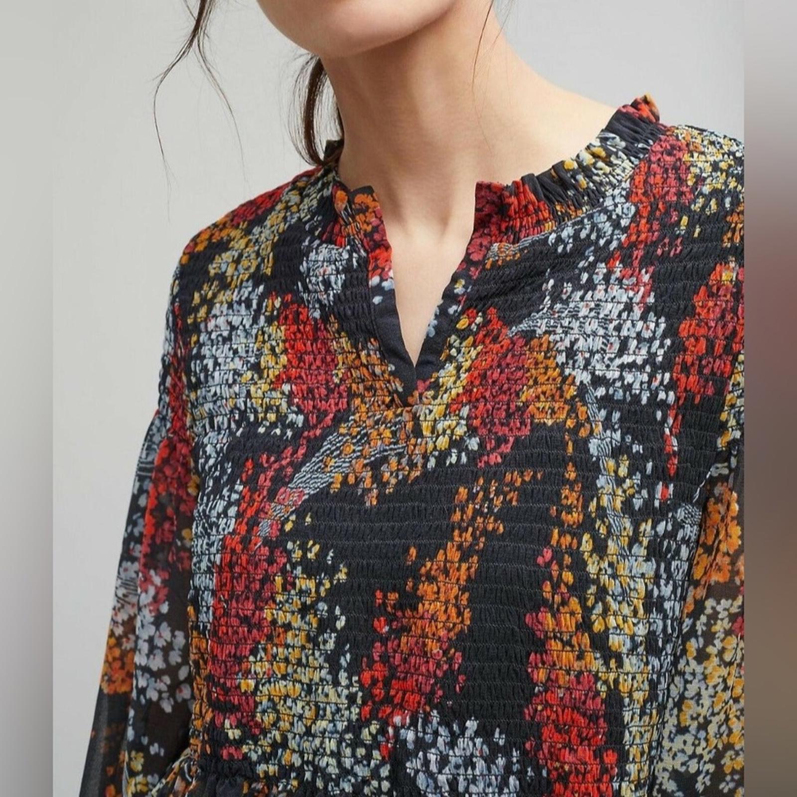 Anthropologie Akemi + Kin Balloon Sleeve Floral Chiffon Smocked Top Size S