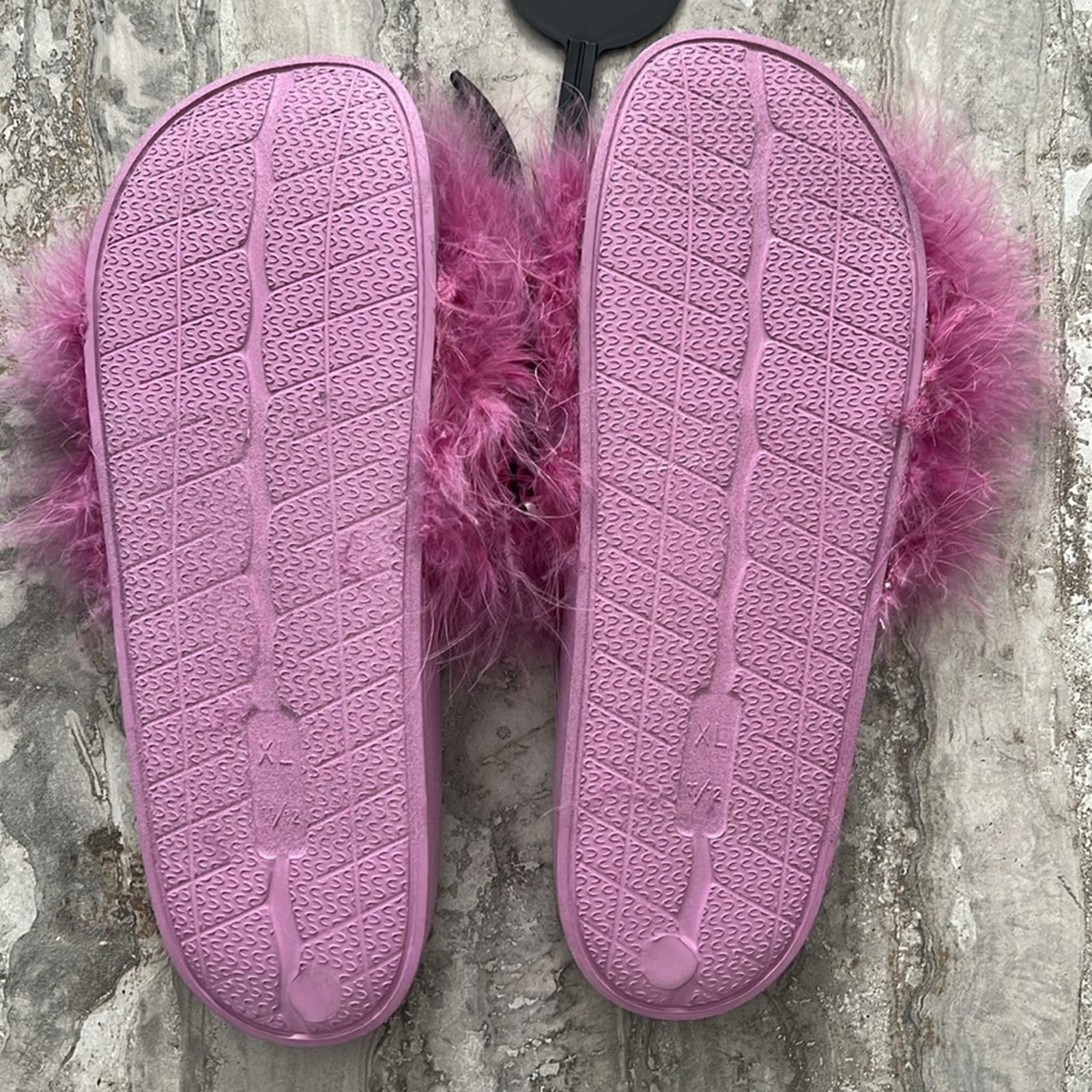 INC Faux-Marabou Slide Slippers in Pink, Size XL 11/12 New w/Tag