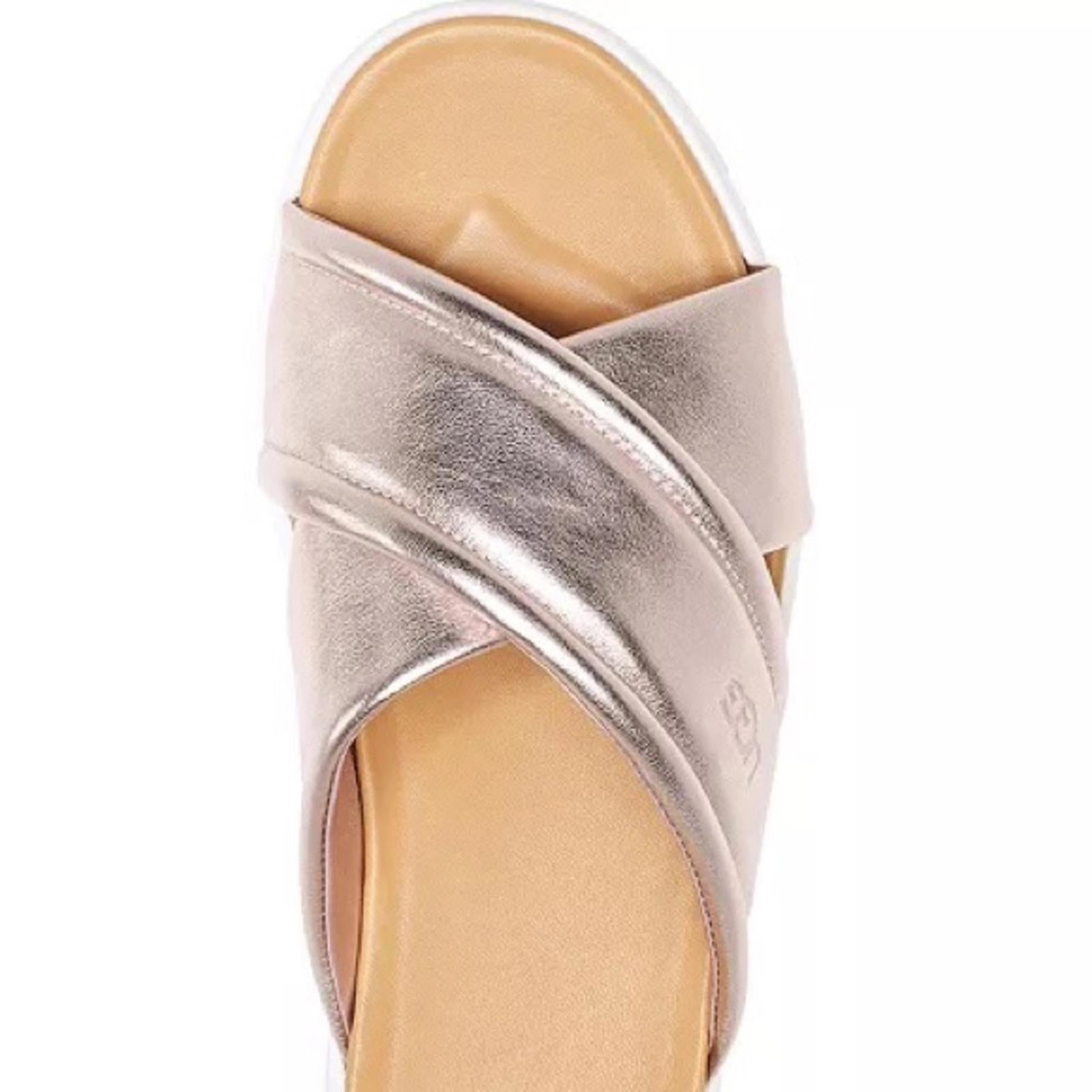 UGG Zayne Leather Platform Sandals, Metallic Blush & White Size 6 New w/o Box