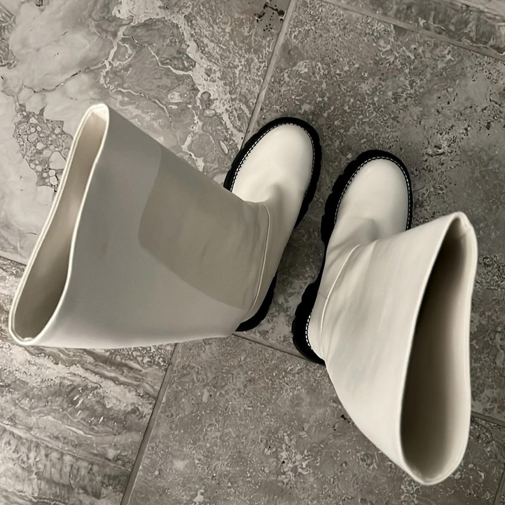 3.1 Phillip Lim Kate Lug Sole Knee High Boots, Bone/Black Size 38.5 New w/o Box