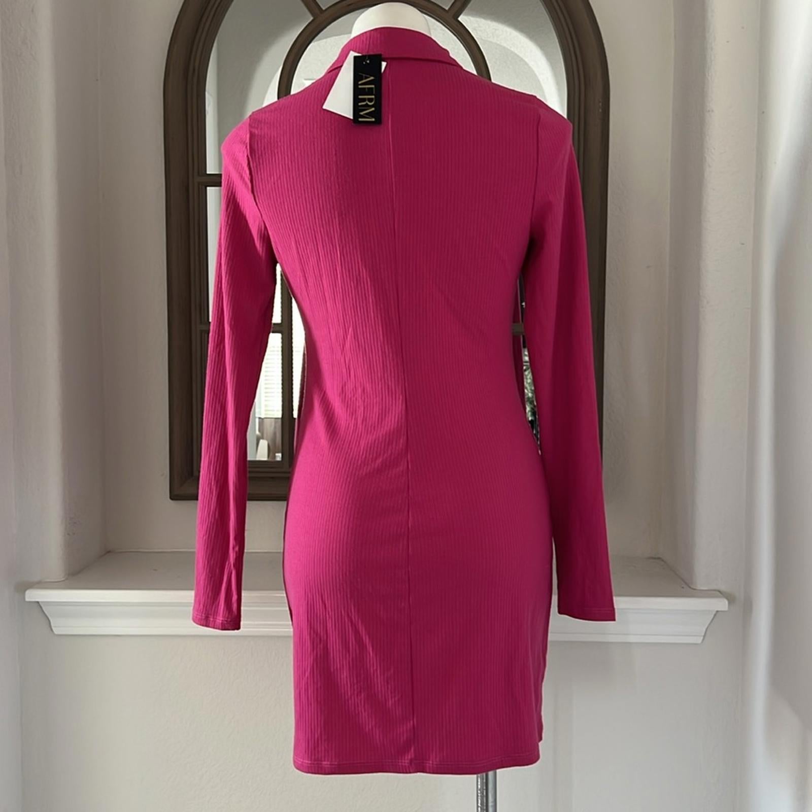 AFRM Ribbed Knit Collared Long Sleeve Button Front Shirt-Dress Berry, Size M NWT