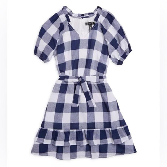 AQUA Girls' Puff Sleeve Exploded Gingham Check Dress, Little Kid Size 16 NWT