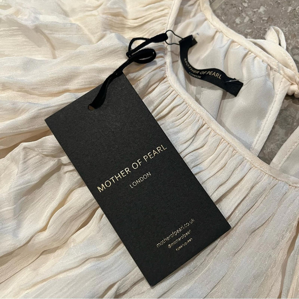 NWT Mother of Pearl Lilian Gathered Crinkled Satin Jacquard Dress Ivory Size S/M