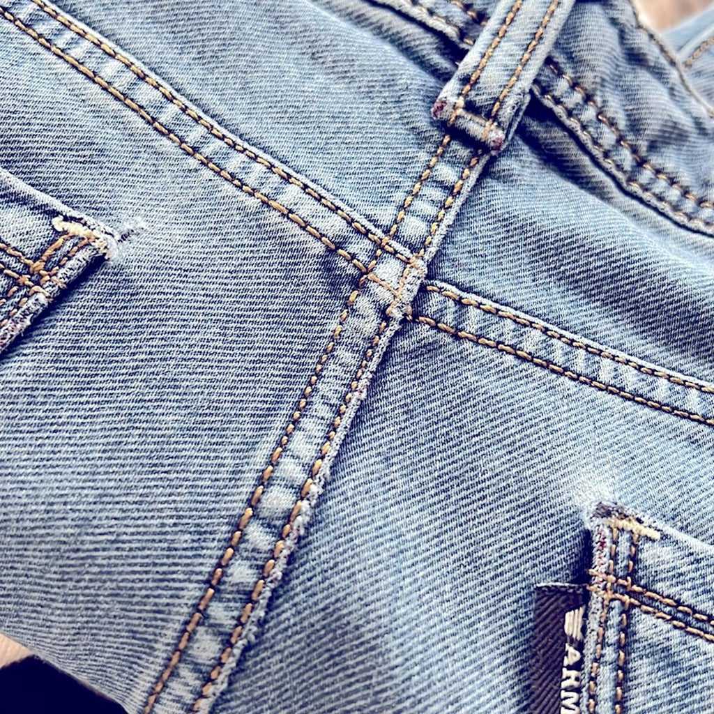 Emporio Armani Blue Jeans w/Leather Patch, Size 32