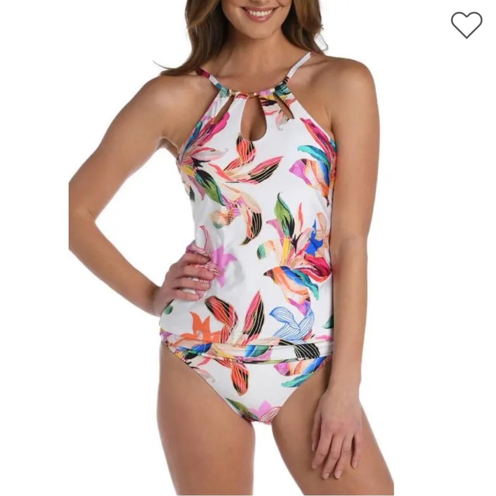 La Blanca Paradise Floral Keyhole Hi-Neck Tankini Top, NWT, Size 10