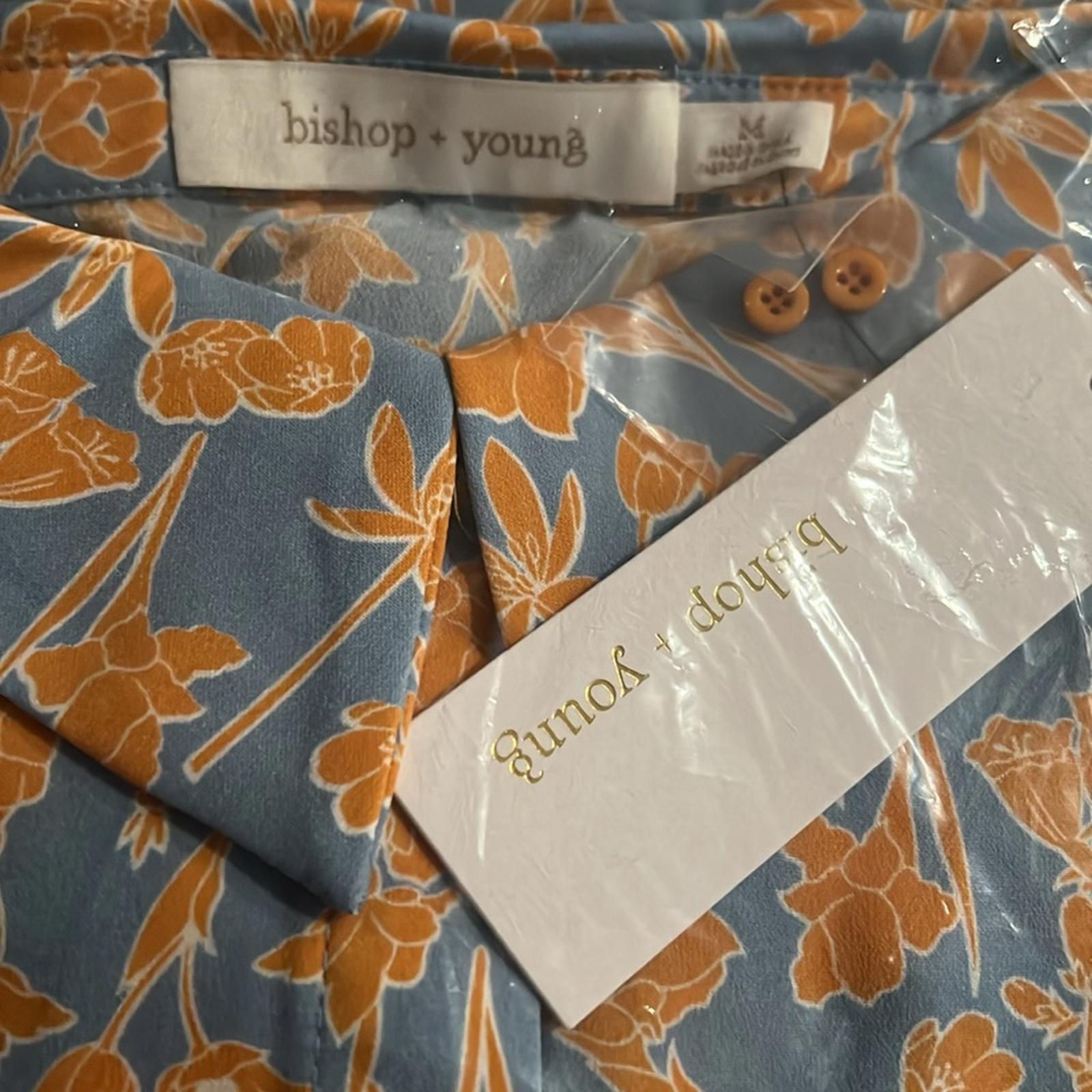 Bishop+Young Blue w/Orange Floral Drawstring Blouse Size M NWT in Packaging