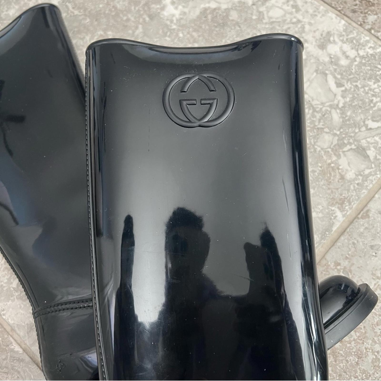 GUCCI Interlocking G Rubber Mid-Calf Rain Boots, Black Size 37 EXCELLENT!