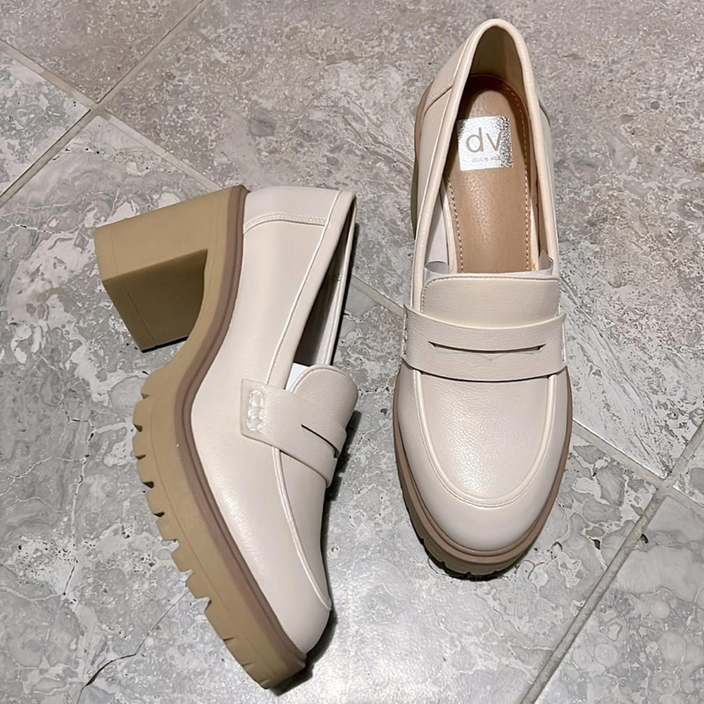 Dolce Vita JayJay Block Heel Lug-Sole Penny Loafers, Ivory Size 11 New in Box
