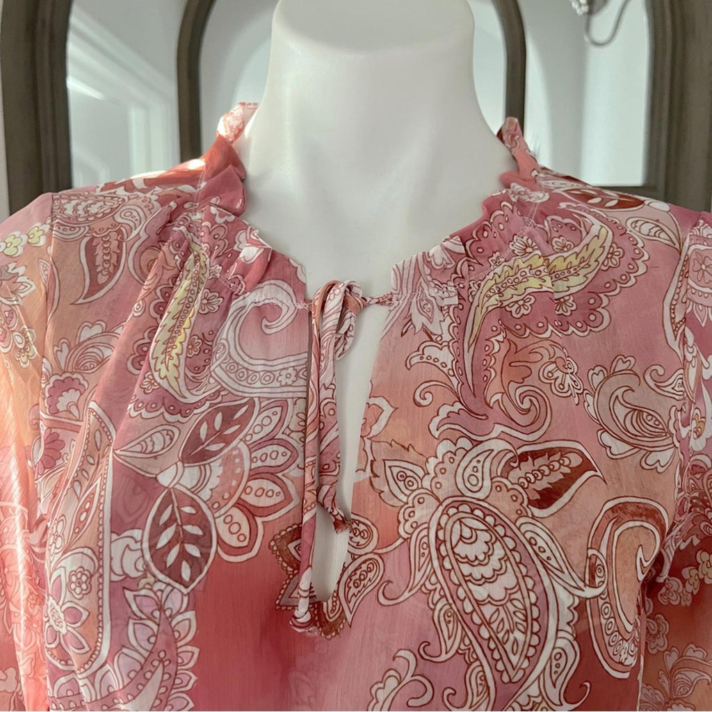 Aqua Chiffon Printed Tiered Maxi Dress, Pink Multi Size S New w/Tag Retail $118
