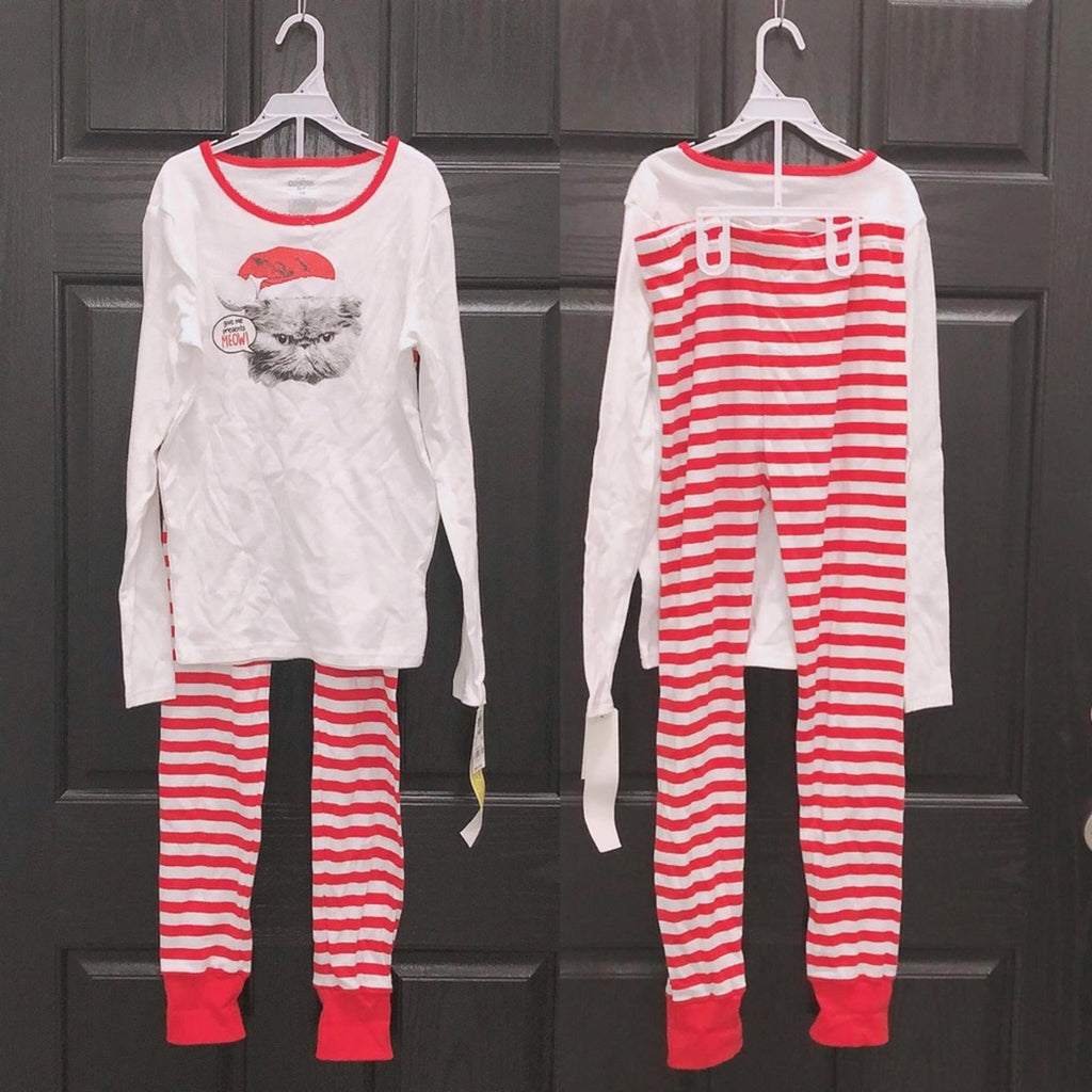 Oshkosh 2-Piece Holiday Pajamas Set Snug Fit Cat Cotton Girls Size 14 New w/Tag