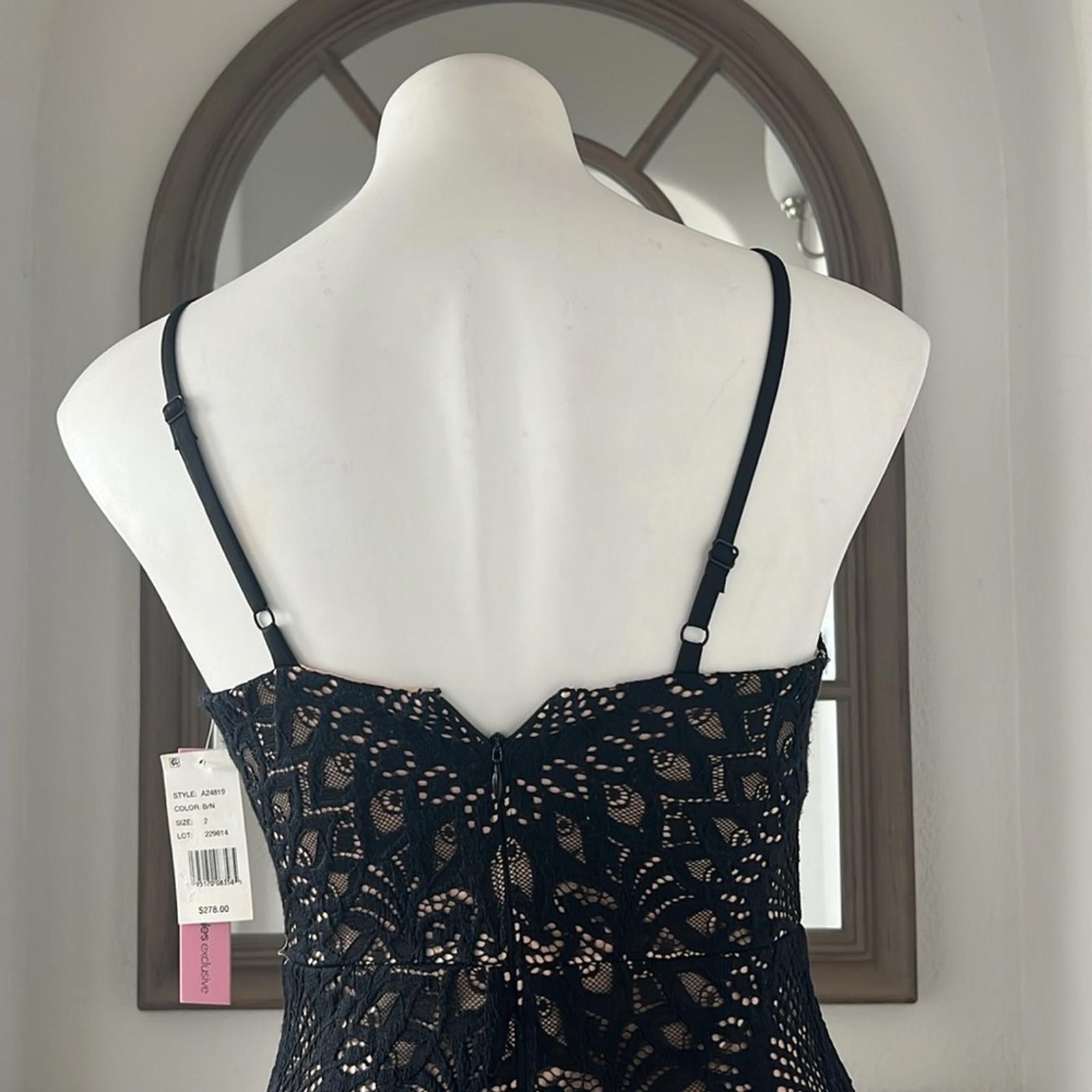 Aqua Lace Halter Midi Dress in Black/Nude, NWT, Size 2, Retail $278