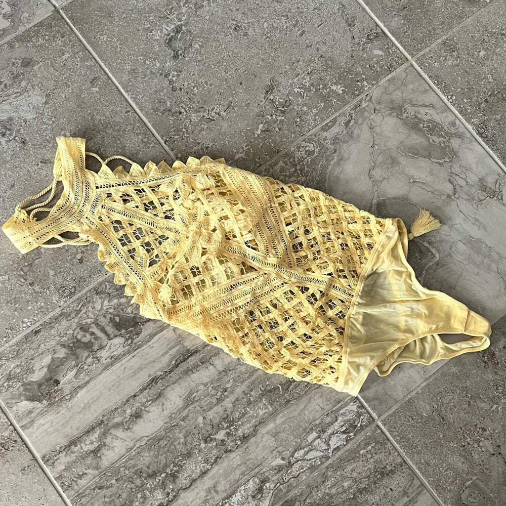 Intimately Free People Vintage Yellow Lace Bodysuit, NWT Size M