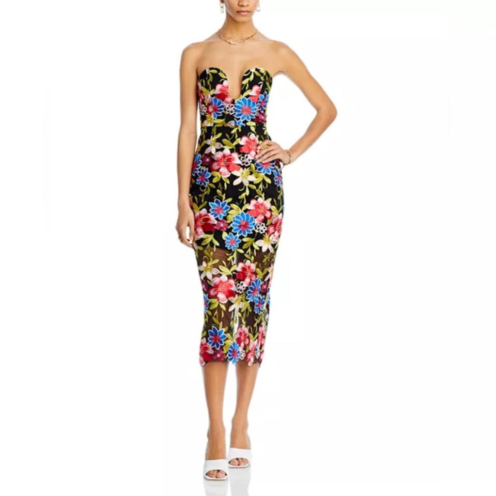 Milly Strapless Artem Spanish Garden Embroidery Midi Dress, Size 6, NEW