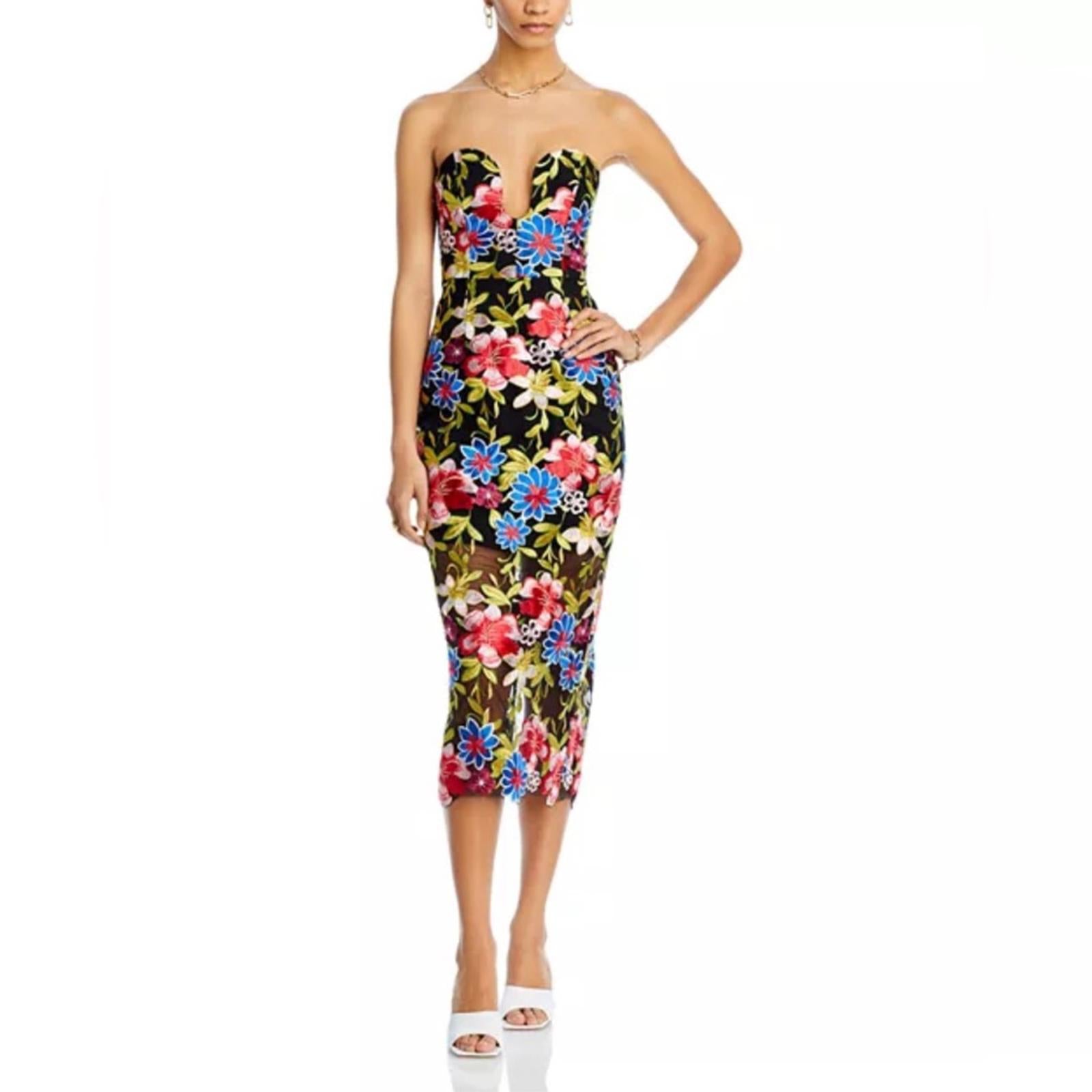 Milly Strapless Artem Spanish Garden Embroidery Midi Dress, Size 6, NEW