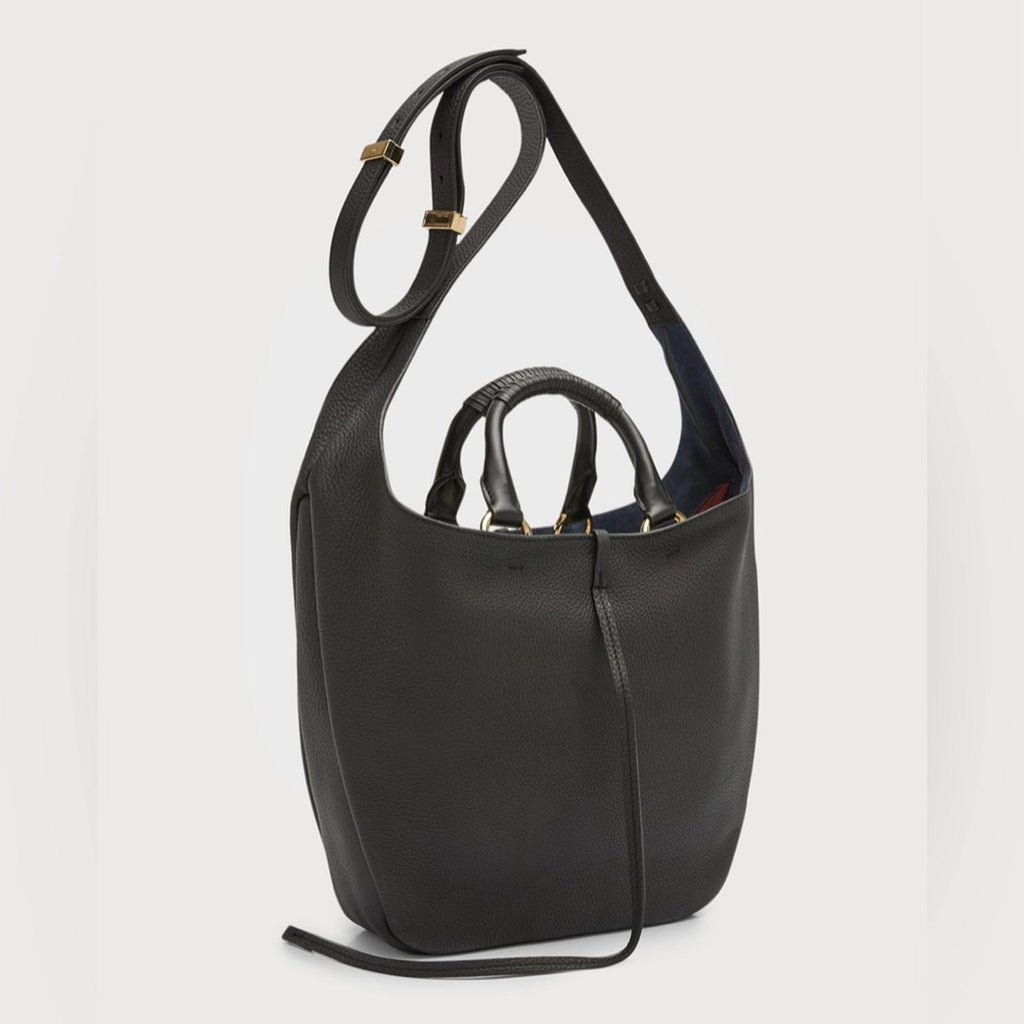 Chloé Deia Medium Hobo Bag in Grained Calfskin Leather – Black – Excellent