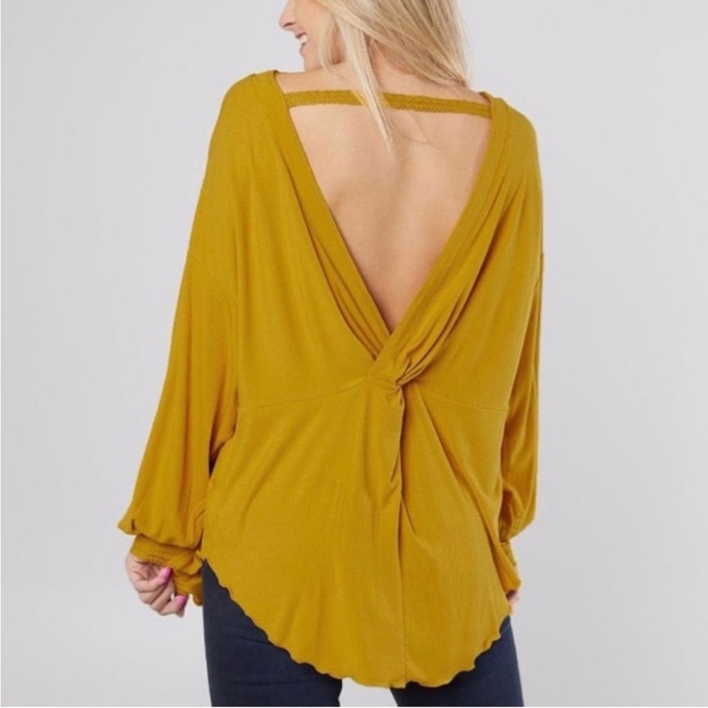 Free People Shimmy Shake Open Twist Back Top/ Sweater in Gold, Size S New w/Tag