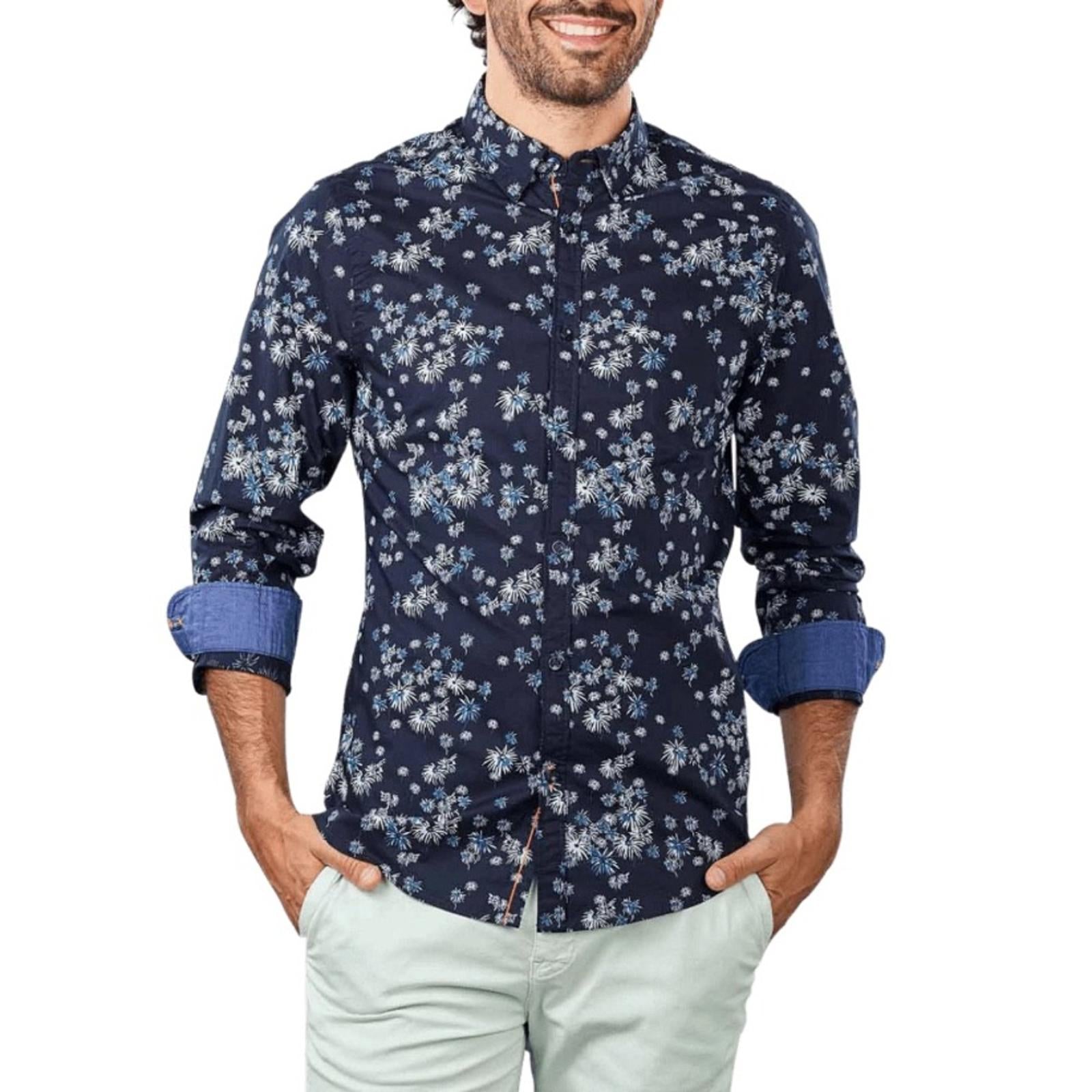 Scotch & Soda Slim Fit Poplin Fireworks Button Up Shirt Navy Size XL Retail $195