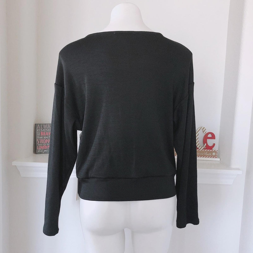 June & Hudson Knot Front Sweater in Black, Knit Long Sleeve Size XL New w/Tag