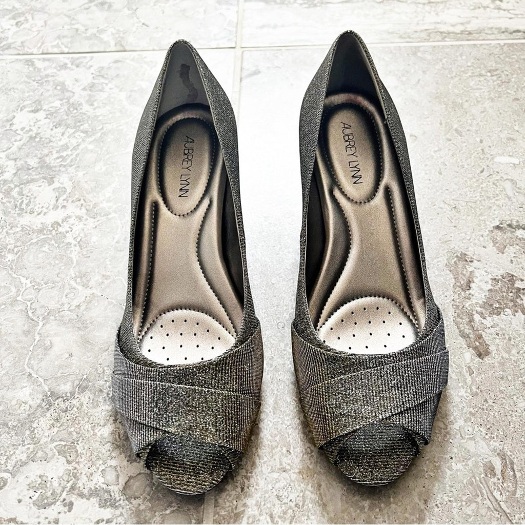 Aubrey Lynn Al-Abbey Dark Gold/Pewter Evening Glitter Shoes, NWT, Size 10