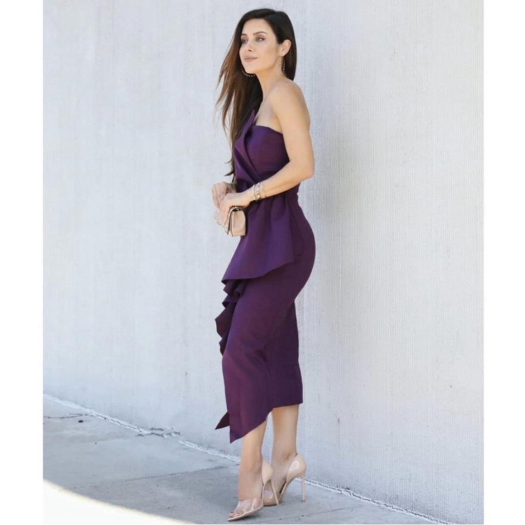 NEW Elliatt Reception Cascade Ruffle Strapless Dress in Purple, Size L $170