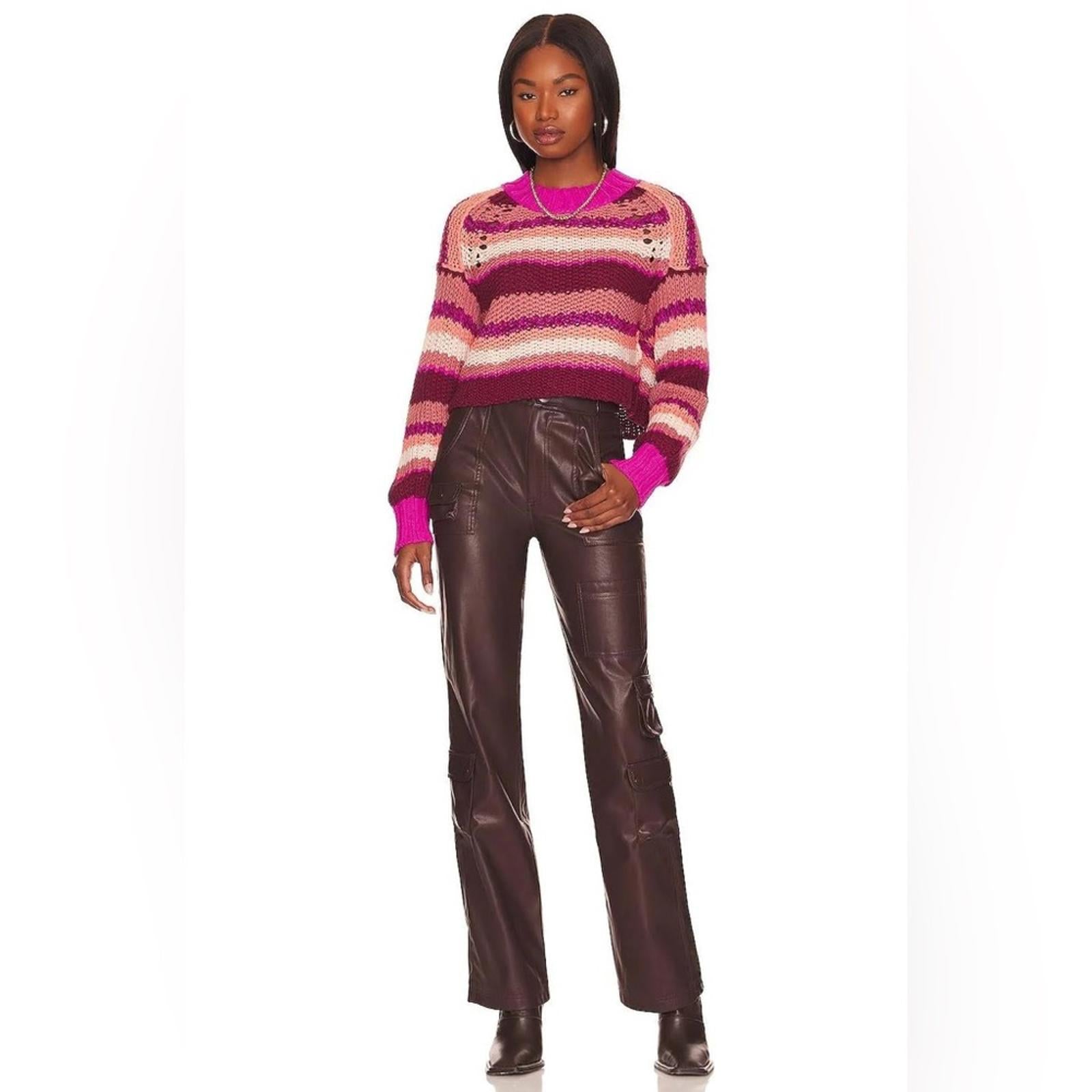 Free People Revolve* Devon Sweater, Fuchsia Rose Combo,  Size L New w/Tag