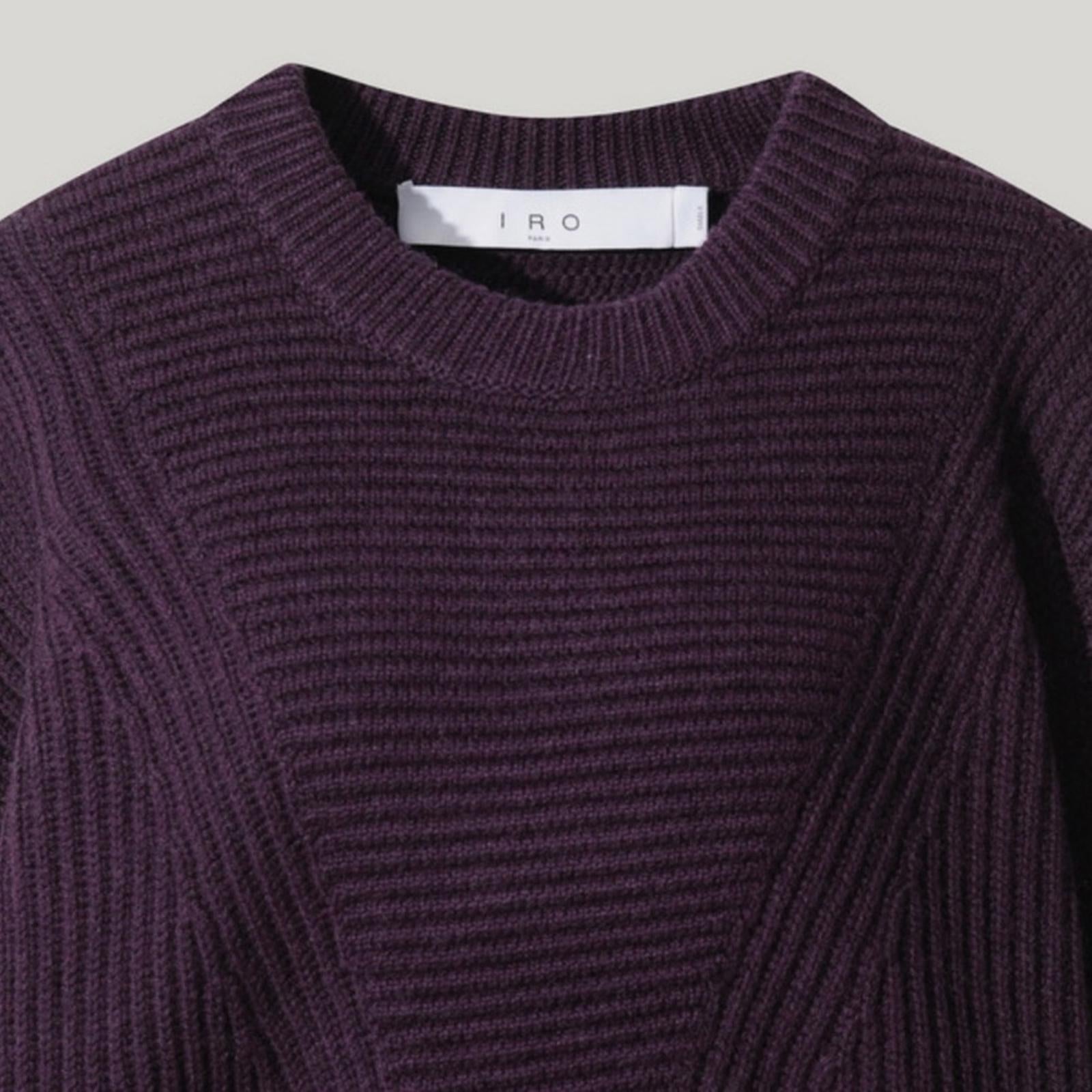 IRO Mona Wool Knit Ribbed Sweater, Dark Purple Size L, New w/Tag Retail $445